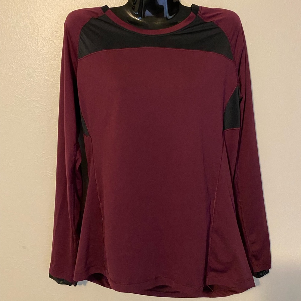 Maroon with black detail long sleeve athletic shirt. Size medium, C9 Champion